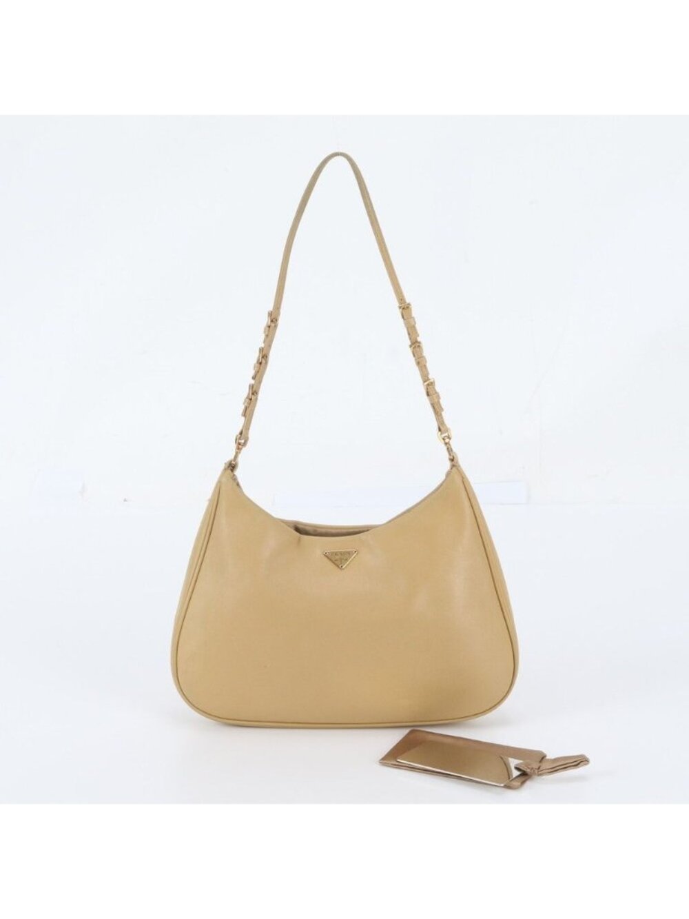 Prada White Tag Triangle Logo Leather Shoulder Bag